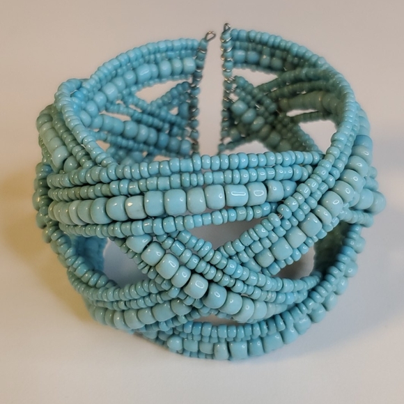 Jewelry - 3/$15 blue glass bead cuff bracelet